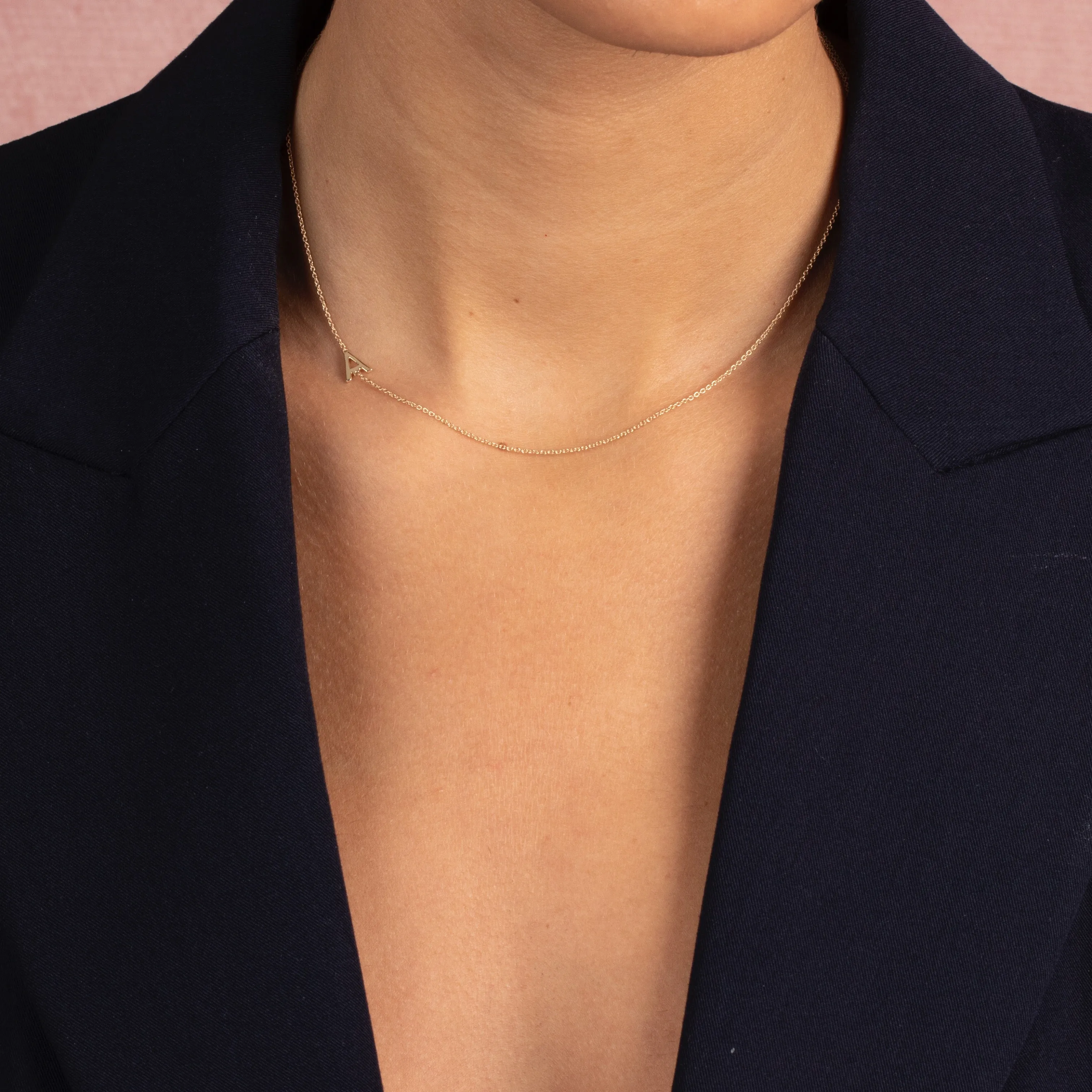 Solid Initial Sideway Necklace 14K