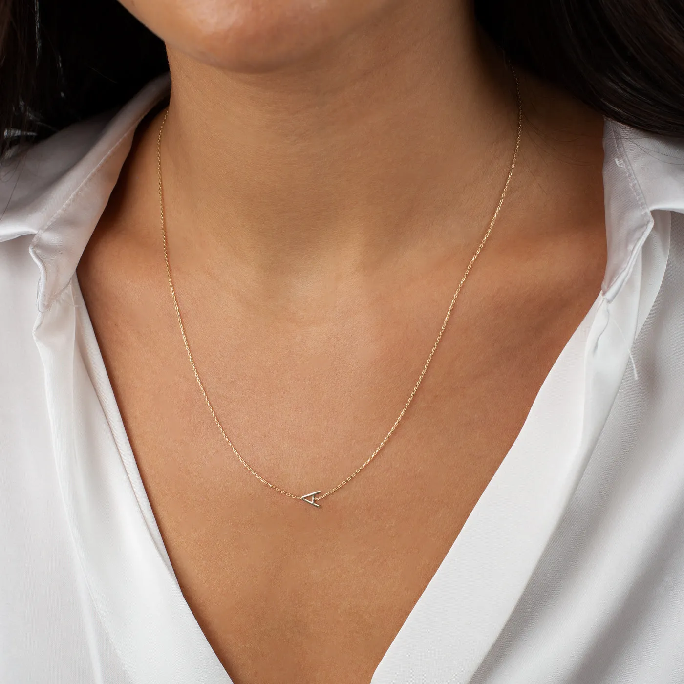 Solid Initial Sideway Necklace 14K