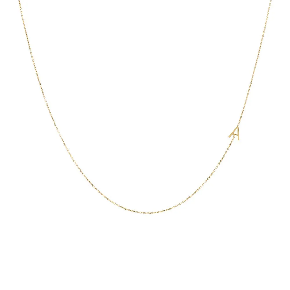 Solid Initial Sideway Necklace 14K
