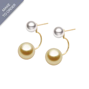 South Sea and Akoya Double Pearl 18K Gold Curved Stud Earrings
