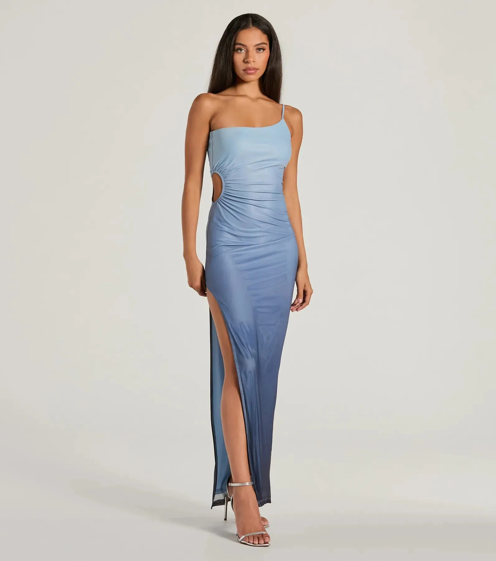 Special Stunner One-Shoulder Cutout Ombre Maxi Dress