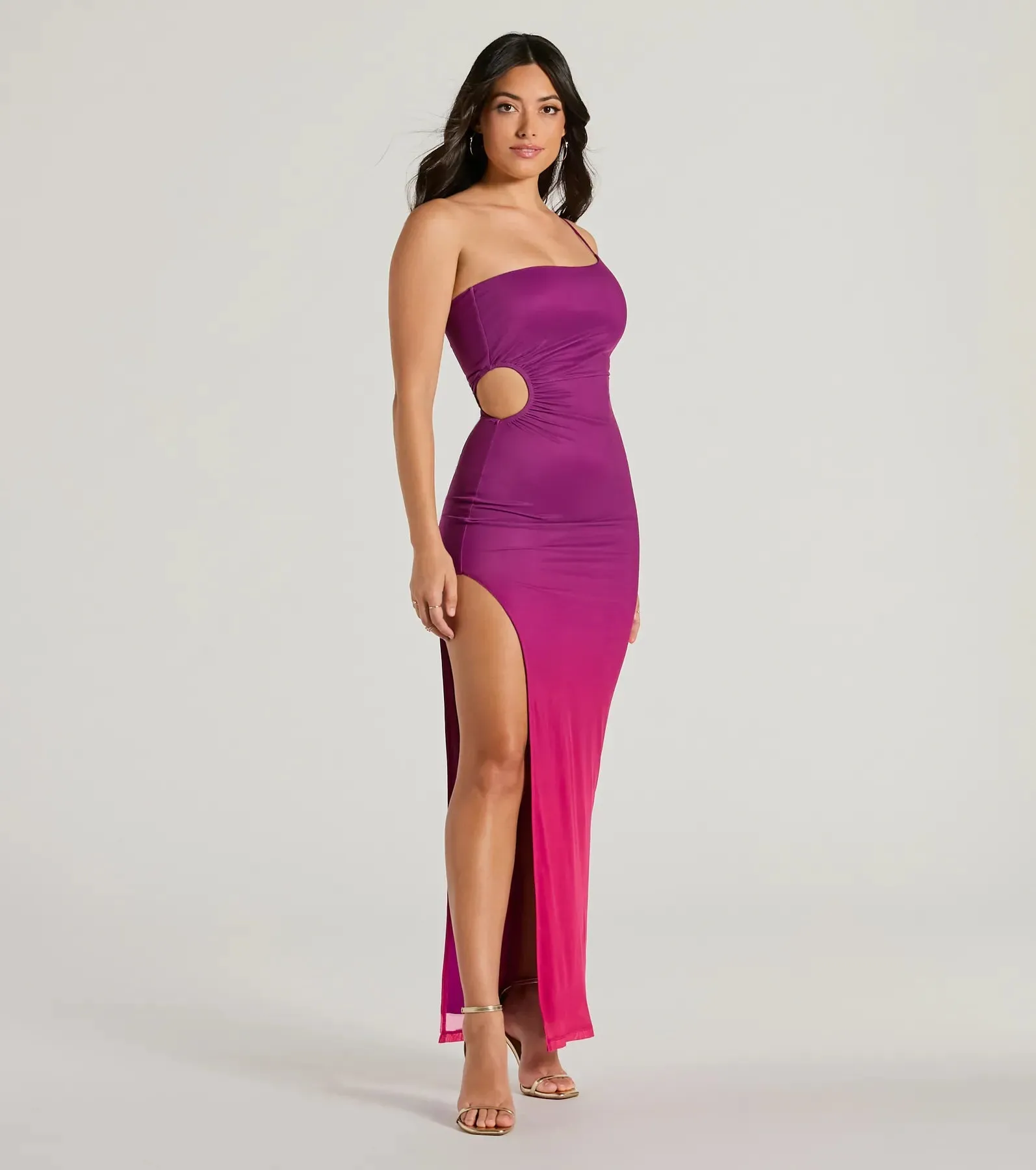 Special Stunner One-Shoulder Cutout Ombre Maxi Dress