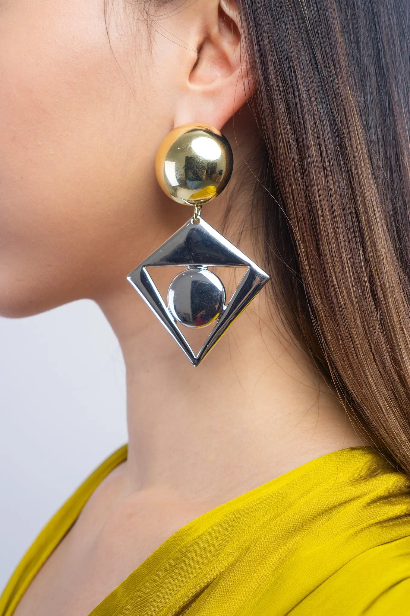 Spherical Triangle Alloy Contrast Geometric Earrings