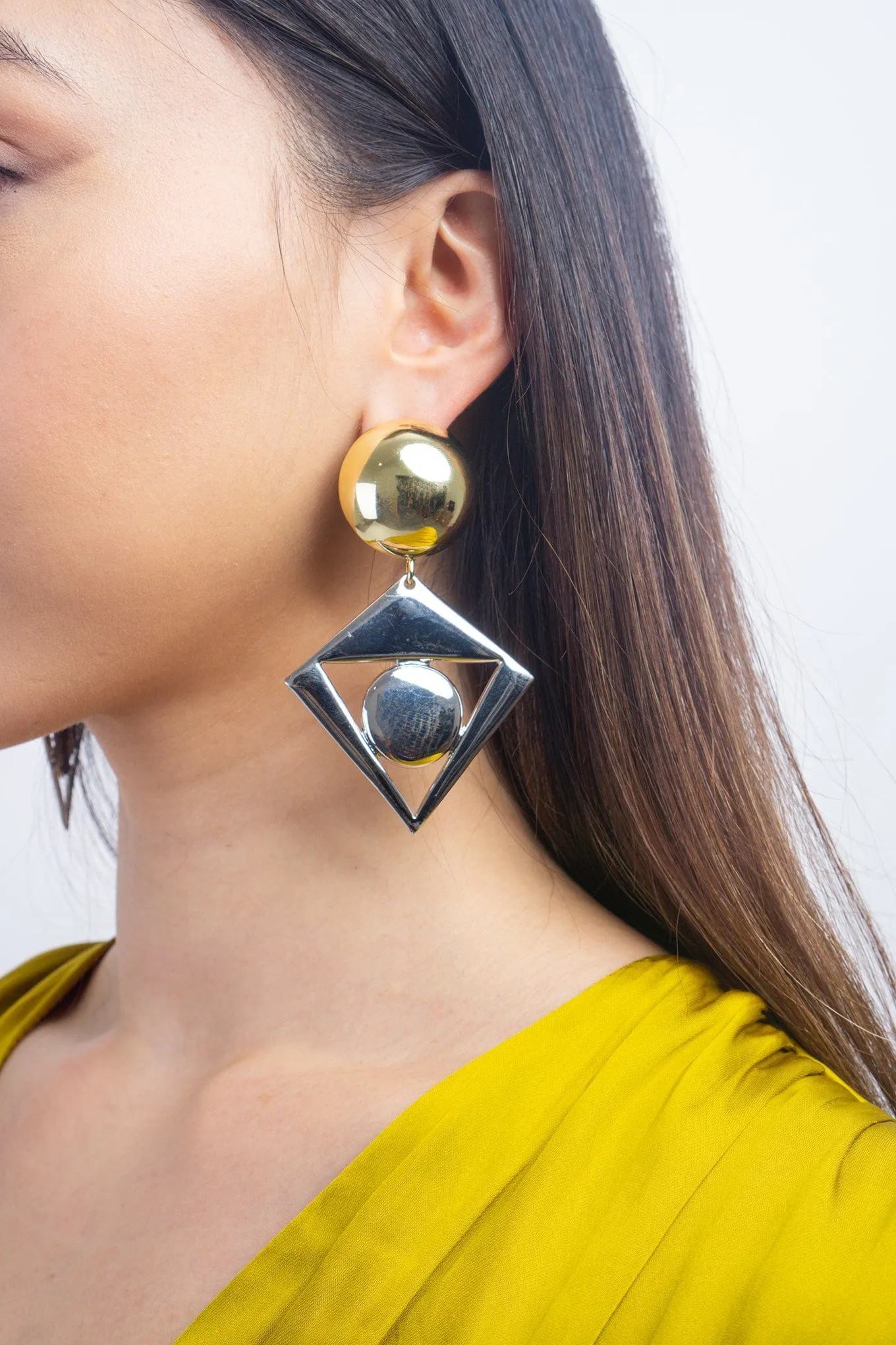 Spherical Triangle Alloy Contrast Geometric Earrings