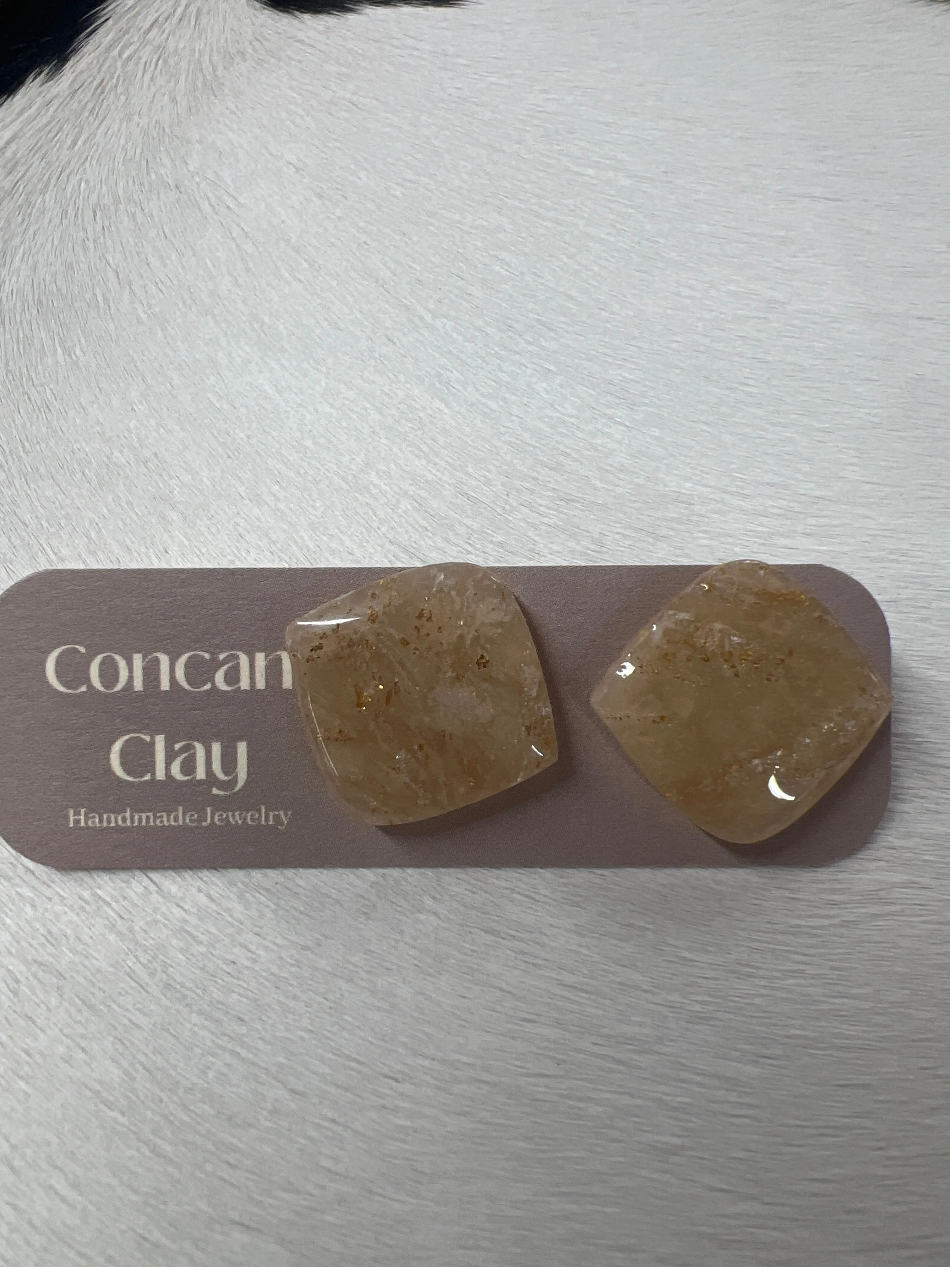Square Resin Handmade Nude and Gold Stud Earrings