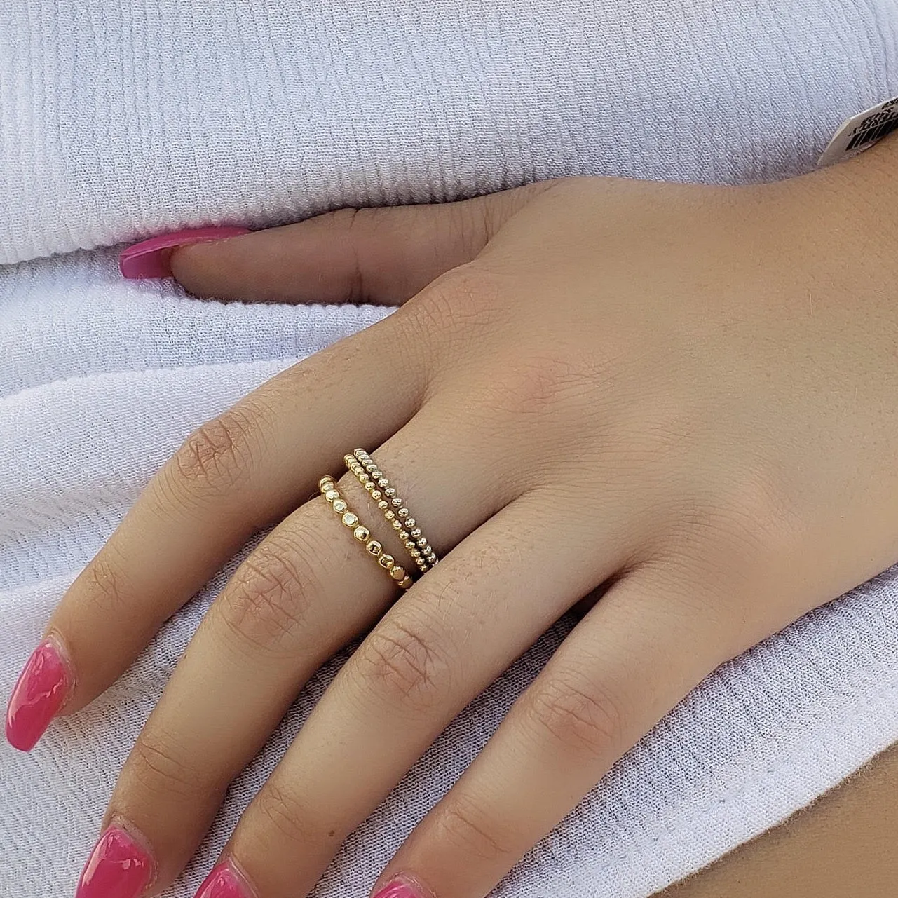 Stackable Beaded Solid Gold Ring