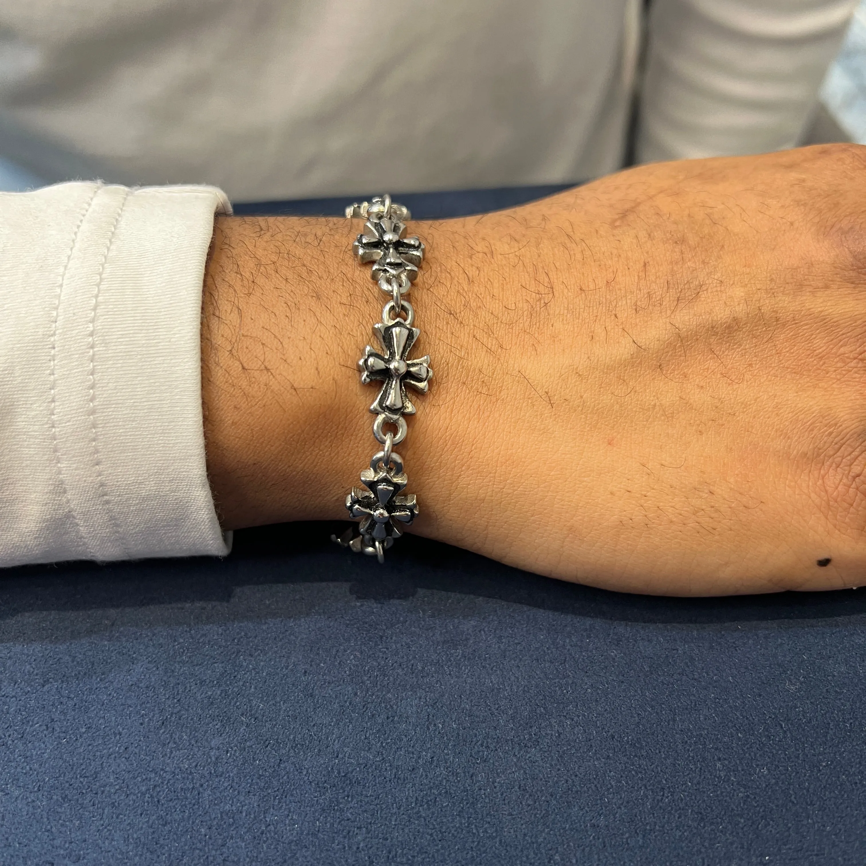 Stainless Steel Antiqued Crosses Bracelet
