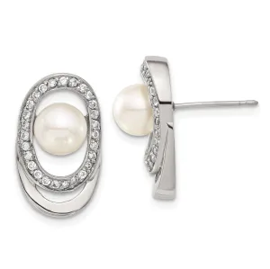 Stainless Steel Cultured Pearl C.Z Earrings