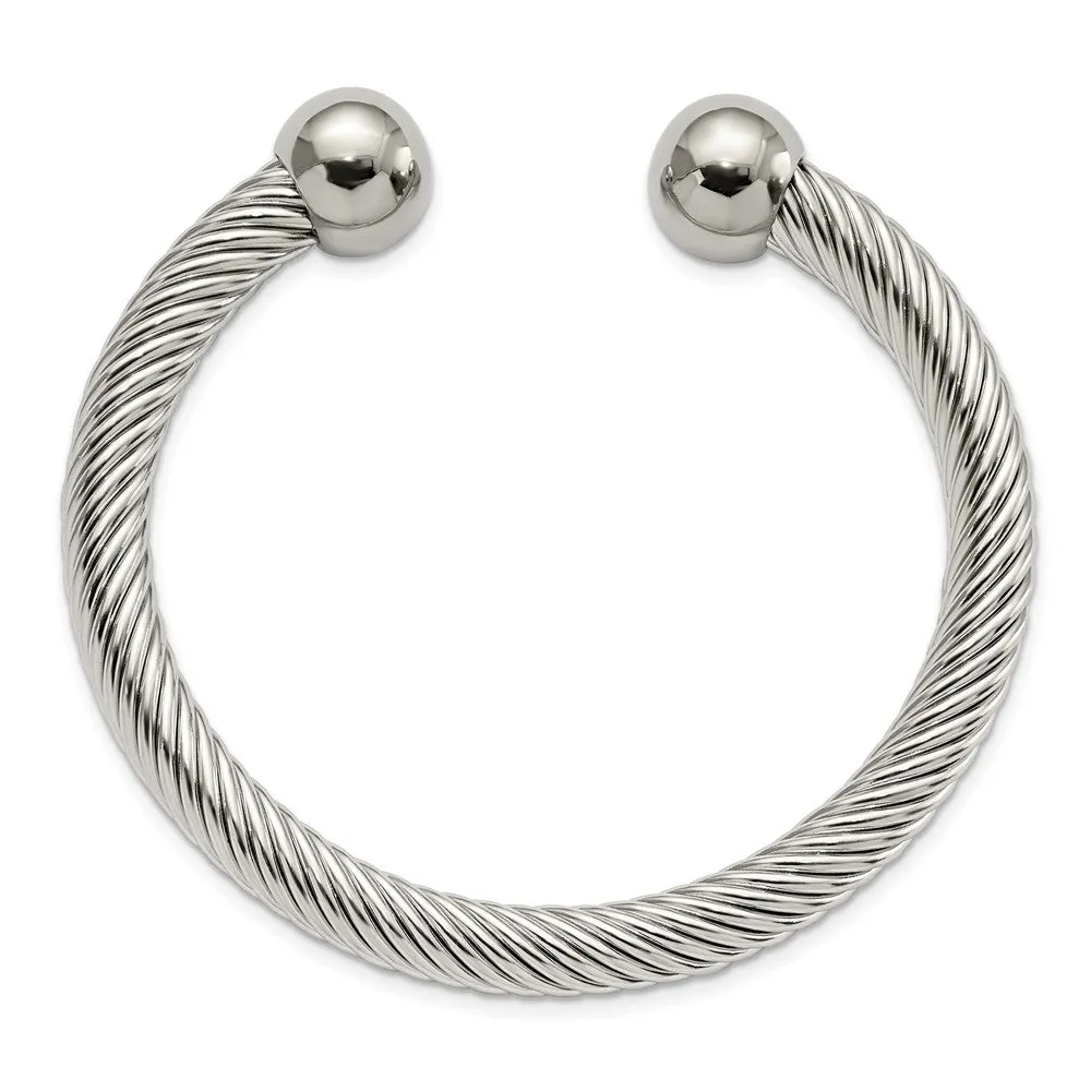 Stainless Steel Polished 7.3mm Cuff Bangle