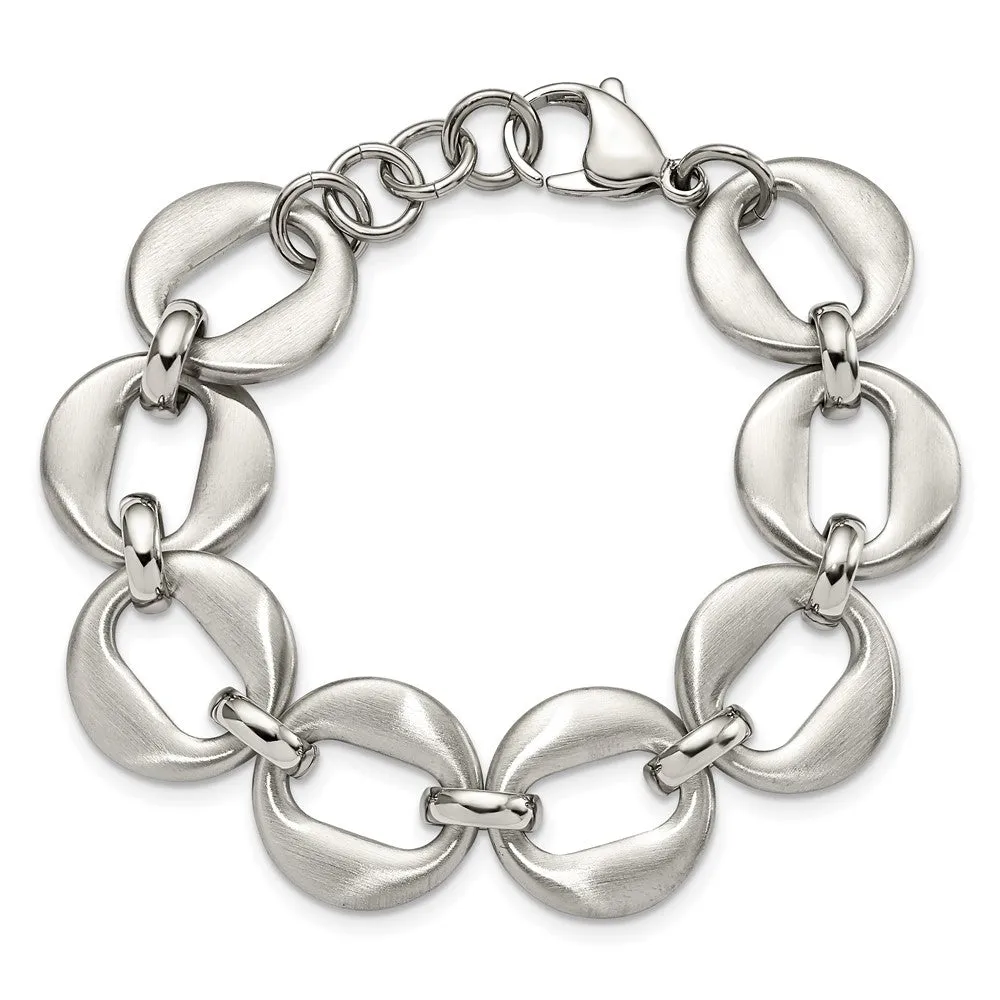 Stainless Steel Polished and Brushed 7.5in w/.5in ext. Bracelet