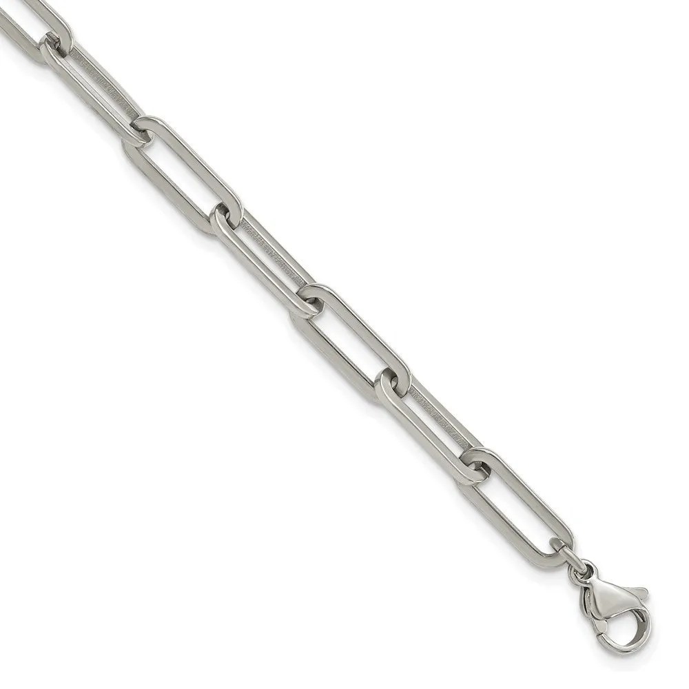 Stainless Steel Polished Paperclip 7in w/1.25in ext Bracelet