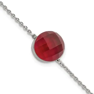 Stainless Steel Polished Red Glass Bracelet