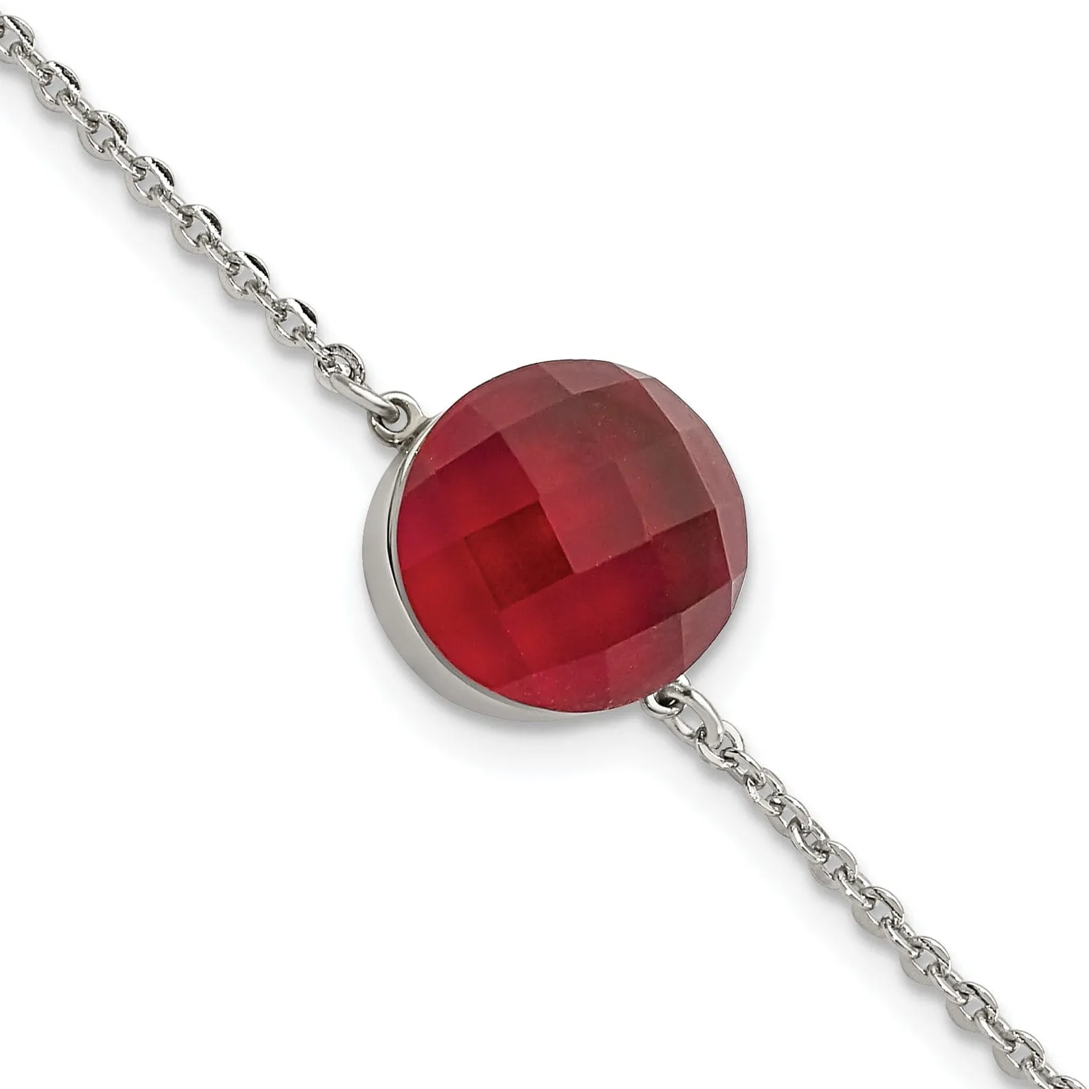 Stainless Steel Polished Red Glass Bracelet