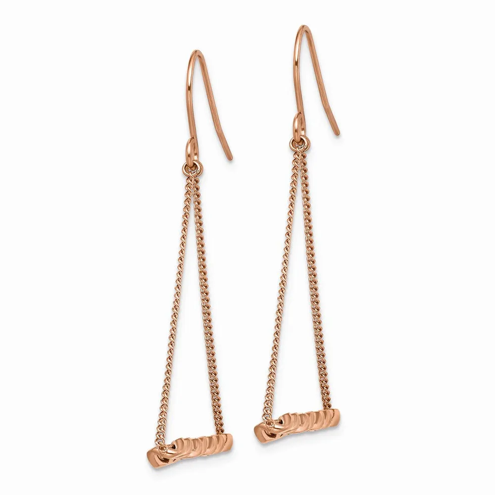 Stainless Steel Polished Rose IP Chain Shepherd Hook Dangle Earrings