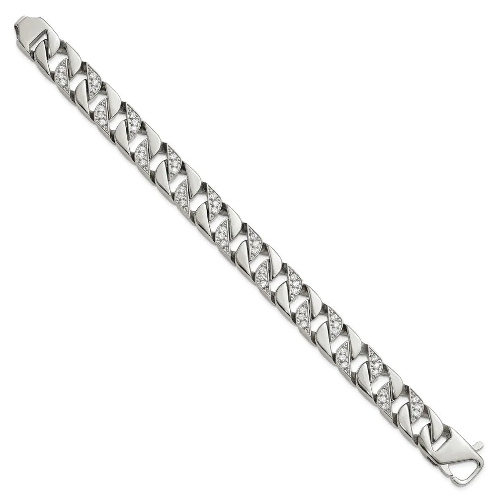 Stainless Steel Polished with CZ 8.5in Bracelet
