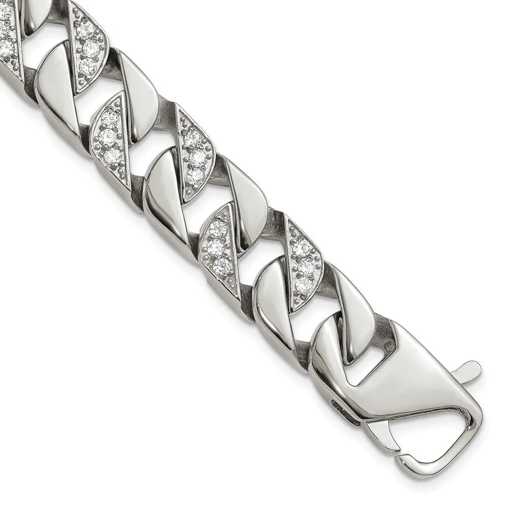 Stainless Steel Polished with CZ 8.5in Bracelet