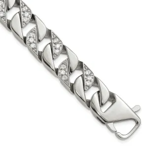 Stainless Steel Polished with CZ 8.5in Bracelet