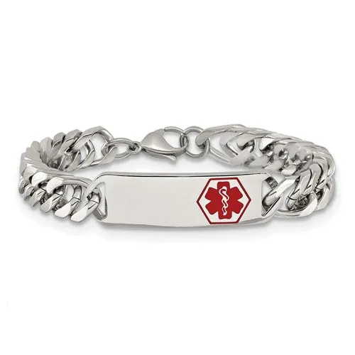 Stainless Steel Polished with Red Enamel Medical ID Bracelet