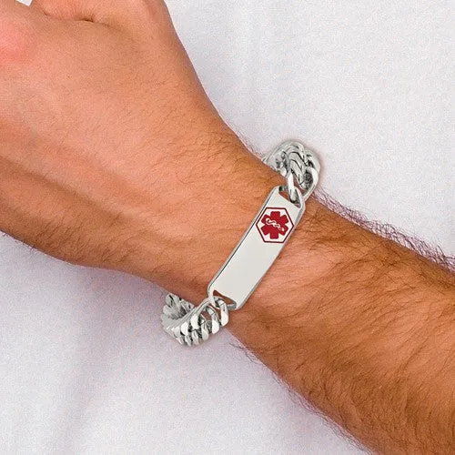Stainless Steel Polished with Red Enamel Medical ID Bracelet