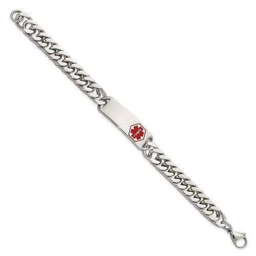 Stainless Steel Polished with Red Enamel Medical ID Bracelet