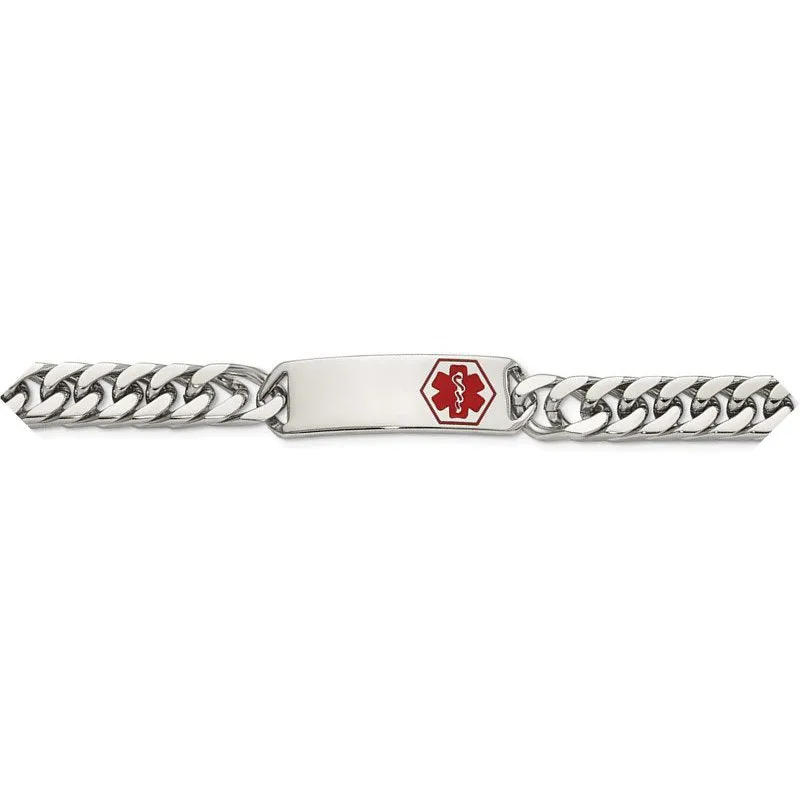 Stainless Steel Polished with Red Enamel Medical ID Bracelet