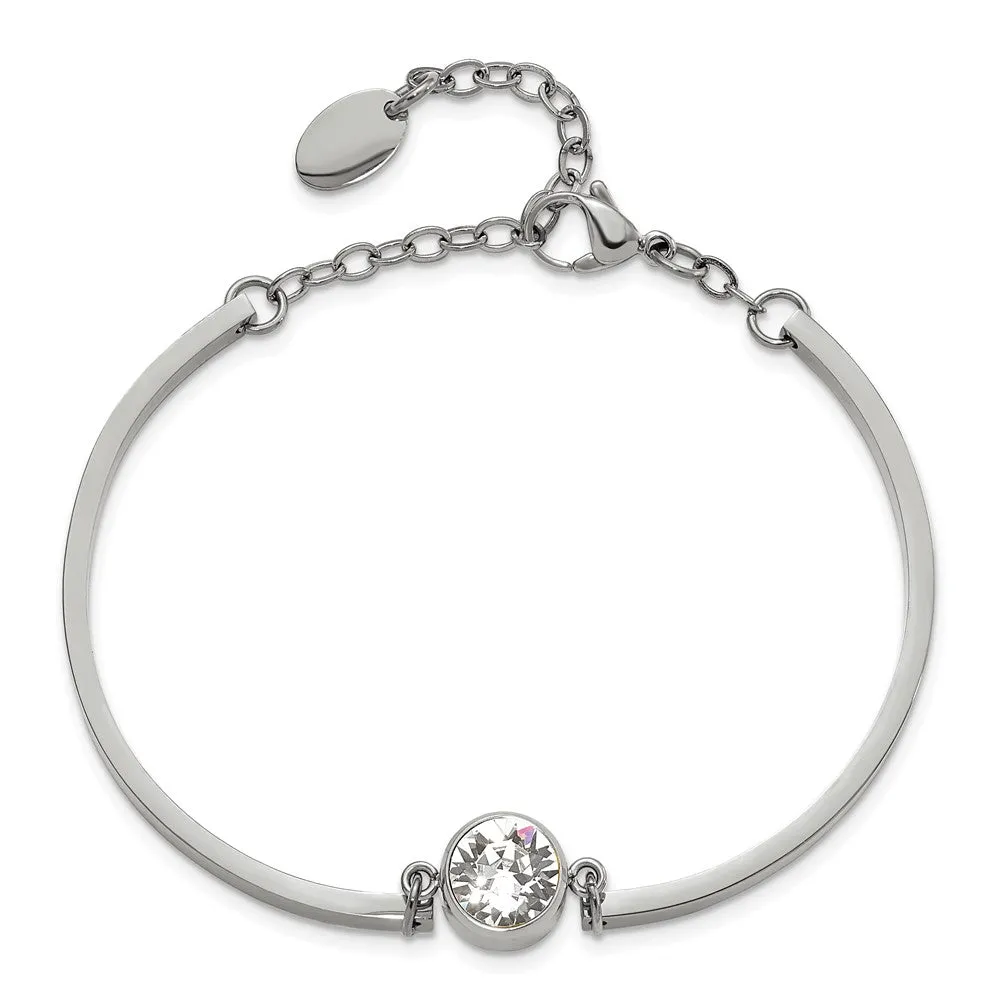 Stainless Steel Polished w/Swarovski w/2in ext 6.5in Bracelet