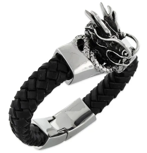 Stainless Steel Shenron Dragon Leather Bracelet