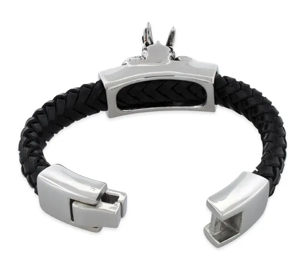 Stainless Steel Shenron Dragon Leather Bracelet