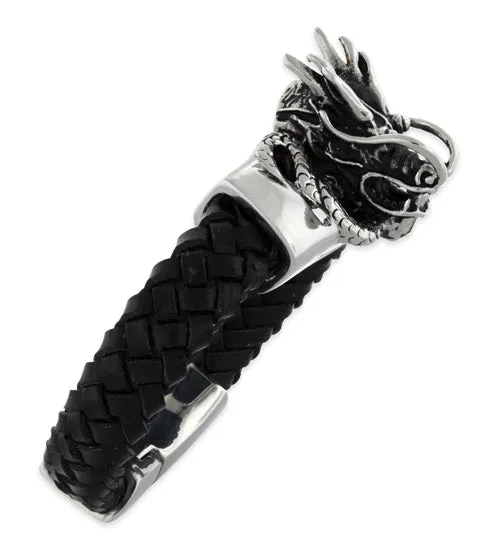 Stainless Steel Shenron Dragon Leather Bracelet