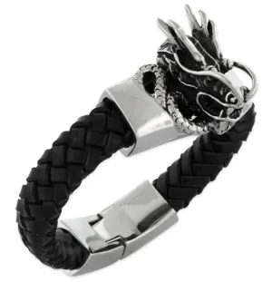 Stainless Steel Shenron Dragon Leather Bracelet