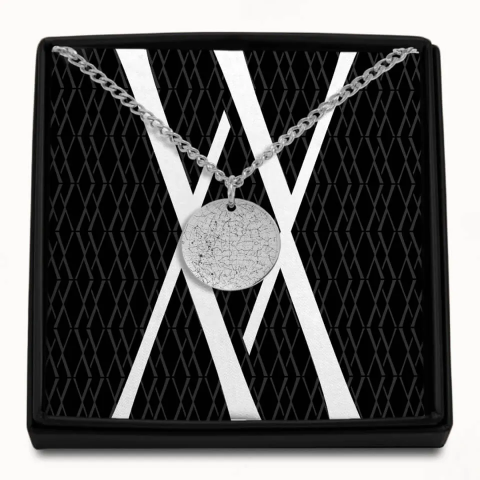 Star Map Coin Pendant on Cuban Chain