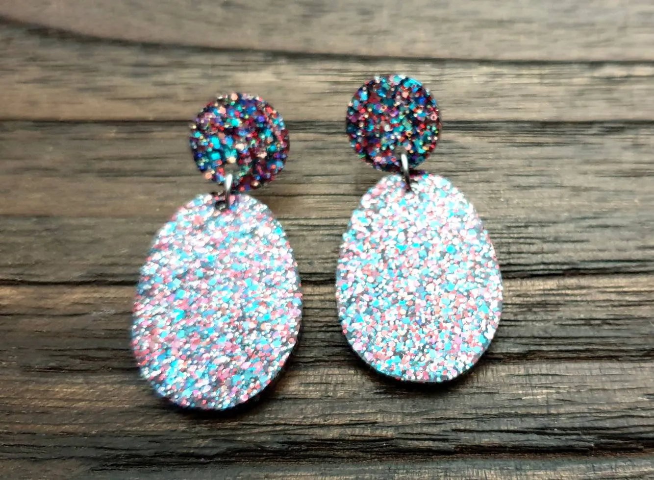 Statement Oval Long Resin Earrings, Confetti Glitter Resin Earrings, Stainless Steel Earrings, Bridesmaid Earrings, Bride Earrings