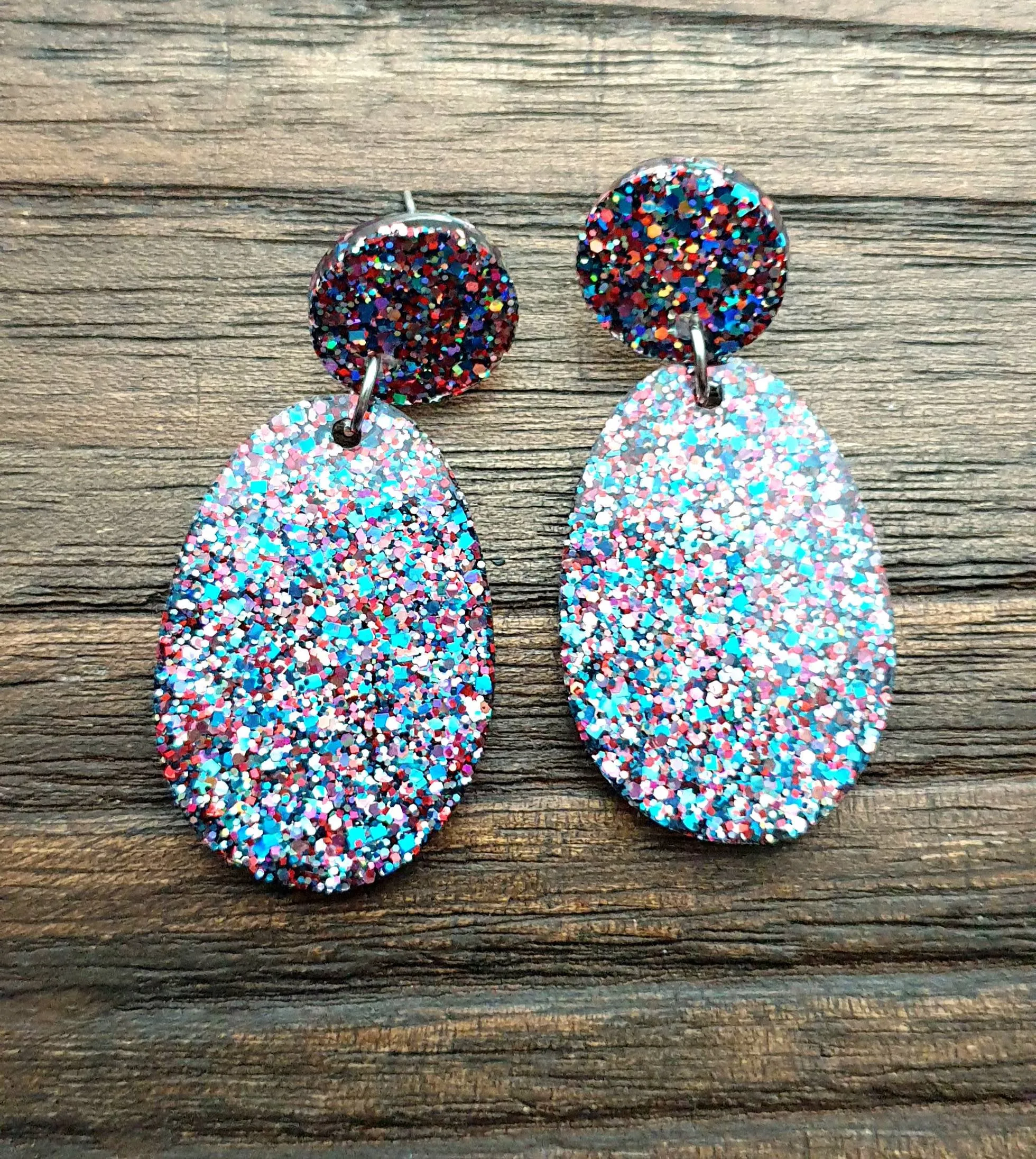 Statement Oval Long Resin Earrings, Confetti Glitter Resin Earrings, Stainless Steel Earrings, Bridesmaid Earrings, Bride Earrings