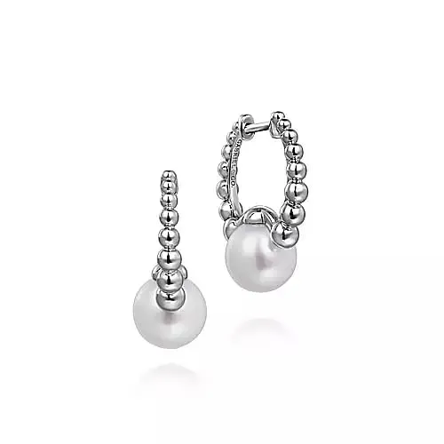 Sterling Bujukan Small Hoop Pearl Earrings