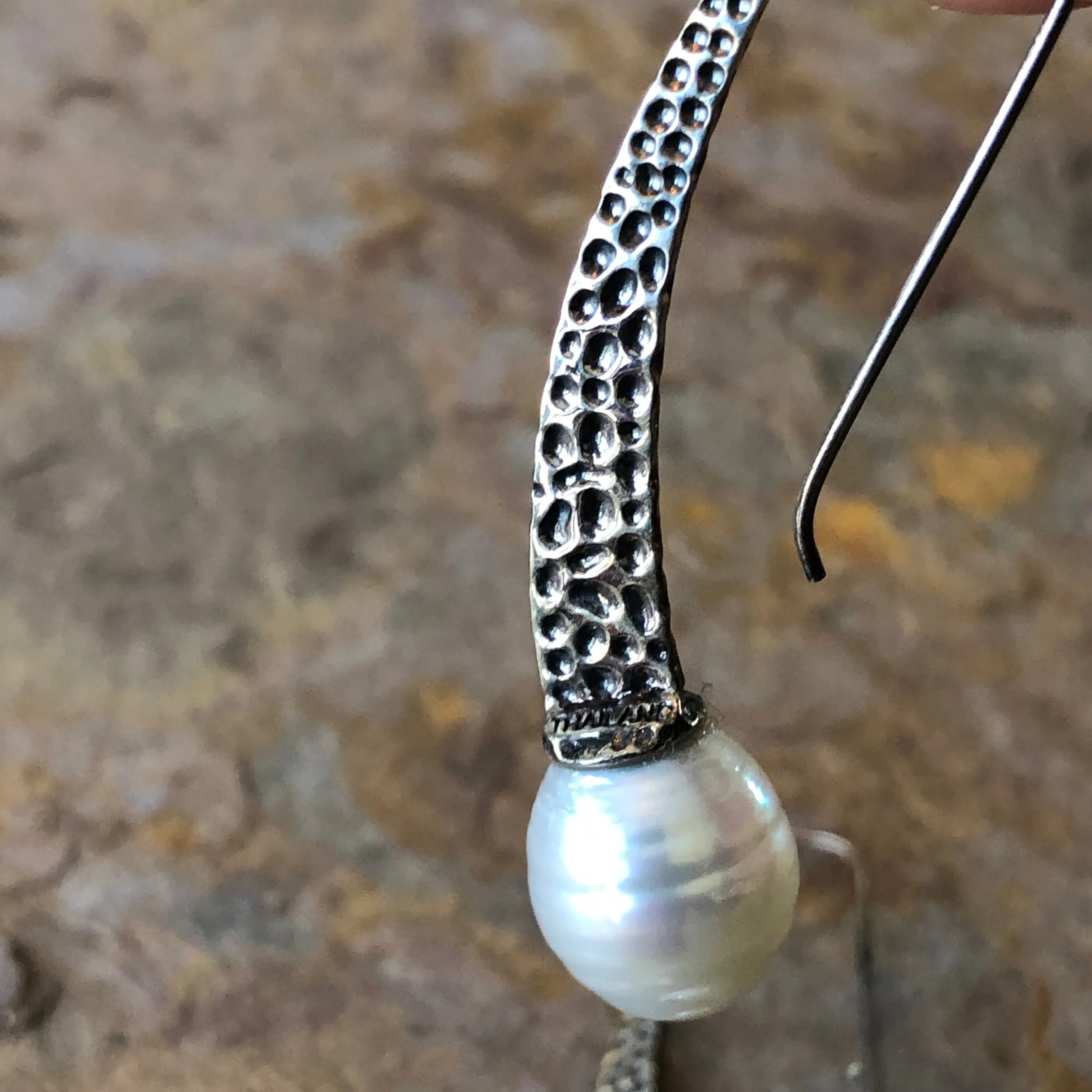 Sterling Silver   11mm Paspaley South Sea Pearl Hammed Curved Earrings