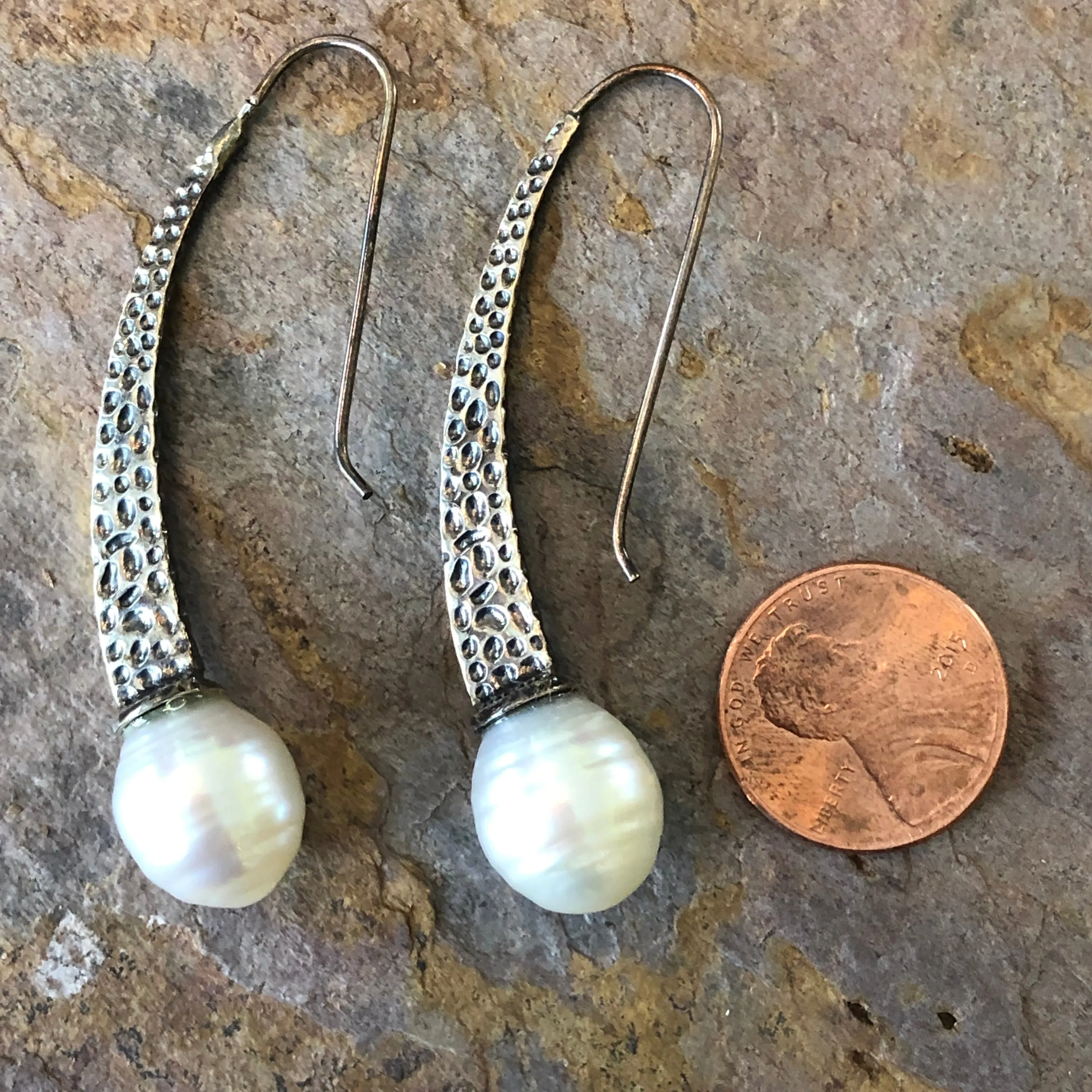 Sterling Silver   11mm Paspaley South Sea Pearl Hammed Curved Earrings