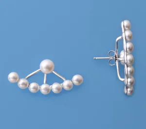 Sterling Silver Earrings with 4-7mm Button Shape Freshwater Pearl