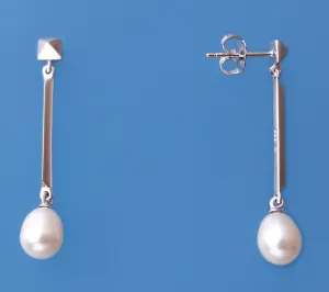 Sterling Silver Earrings with 6.5-7mm Drop Shape Freshwater Pearl