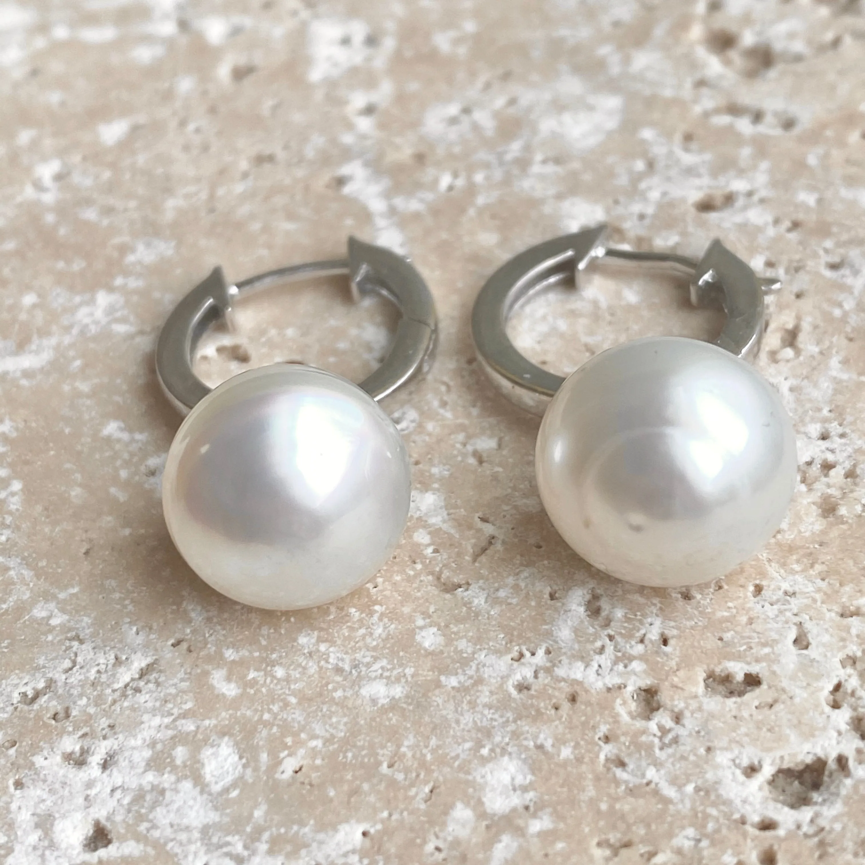 Sterling Silver Hoop with 12mm Paspaley Pearl Charm Earrings