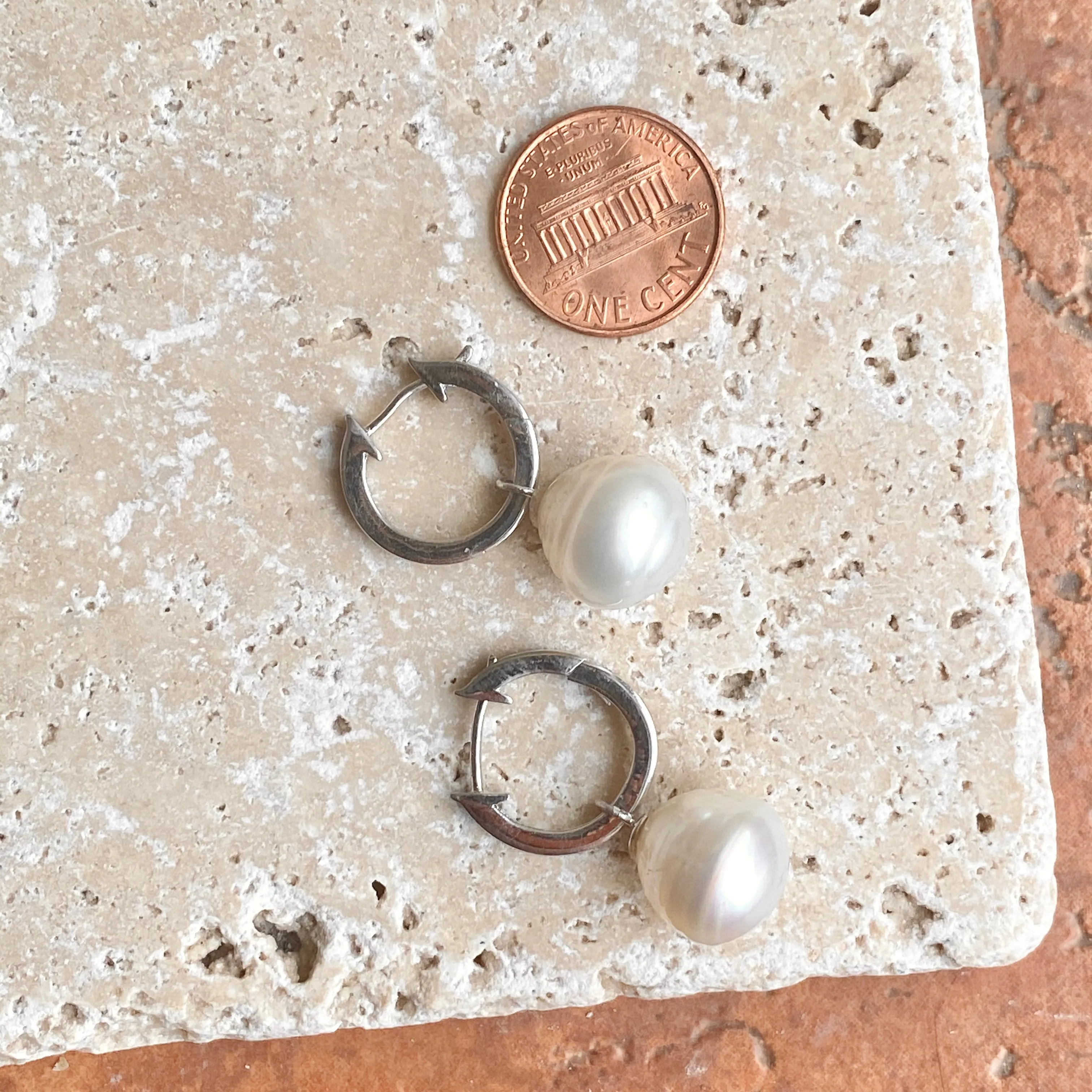 Sterling Silver Hoop with 12mm Paspaley Pearl Charm Earrings