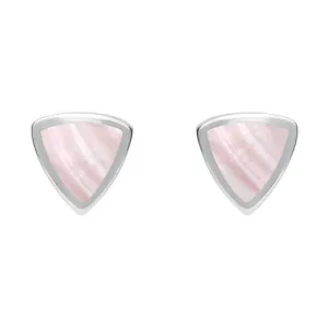 Sterling Silver Pink Mother of Pearl Small Curved Triangle Stud Earrings