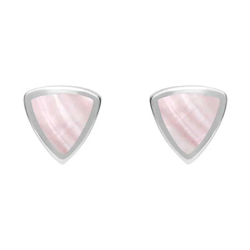 Sterling Silver Pink Mother of Pearl Small Curved Triangle Stud Earrings