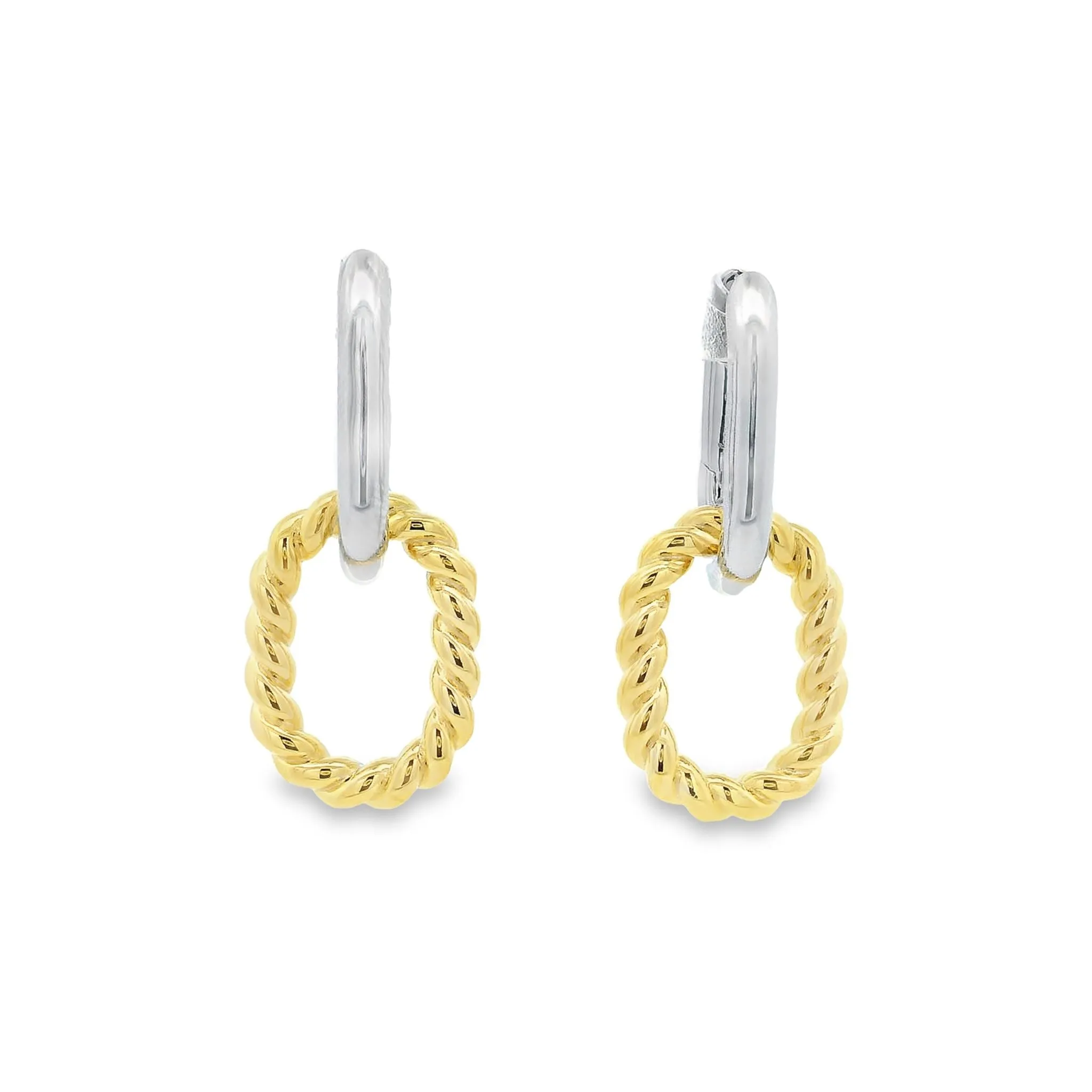 Sterling Silver Rhodium Plated and YG Plated Double Drop Link Earrings