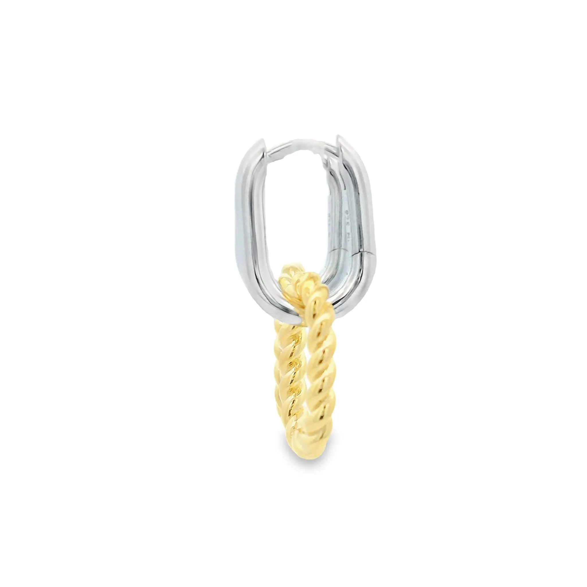 Sterling Silver Rhodium Plated and YG Plated Double Drop Link Earrings