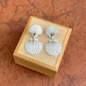 Sterling Silver Textured Double Sea Shell Drop Earrings