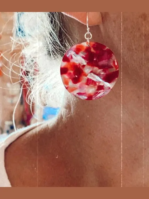 Strawberry Resin Disc Earrings