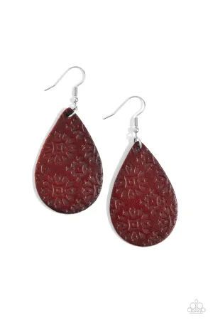 Stylishly Subtropical - Brown - Stamped Leather Teardrop Paparazzi Fishhook Earrings