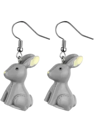 Succubus Jewels Sitting Bunny Drop Earrings Grey