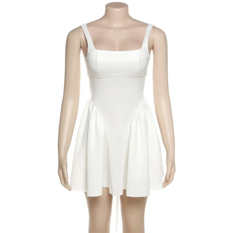 Summer New Women's Dress Sexy Open-back Strapped Bow Tie Evening Gown Dress for Women Pure White Open-back Dress  C-240710-2