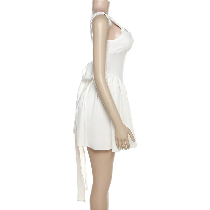 Summer New Women's Dress Sexy Open-back Strapped Bow Tie Evening Gown Dress for Women Pure White Open-back Dress  C-240710-2